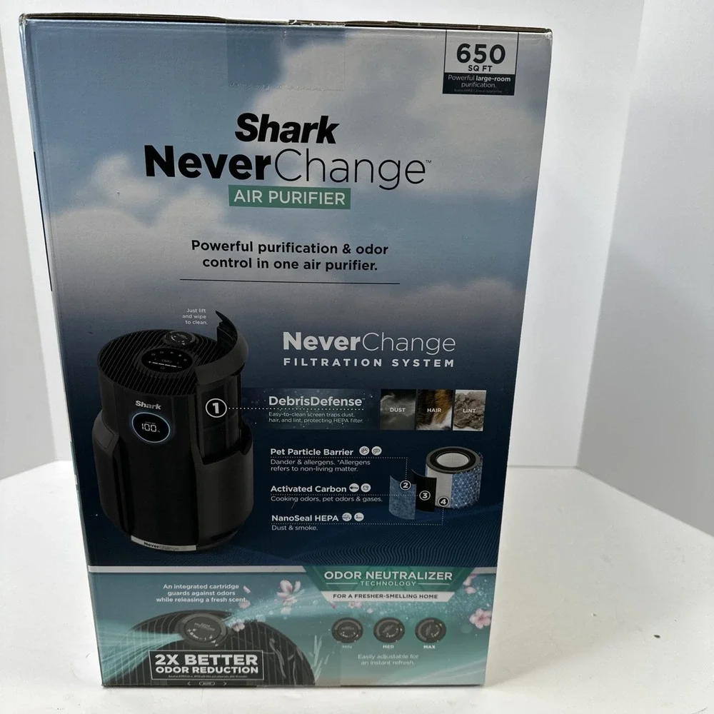 Shark NeverChange Air Purifier, 5-Year HEPA Filter Life, 650-sq Ft - Black NIB